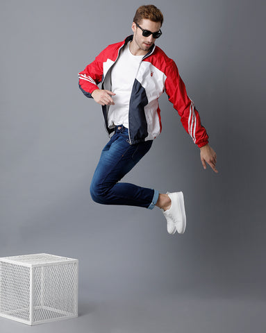Red | White | Navy Blue Tricolor Slim Fit Windcheater