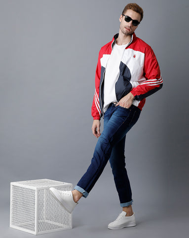 Red | White | Navy Blue Tricolor Slim Fit Windcheater
