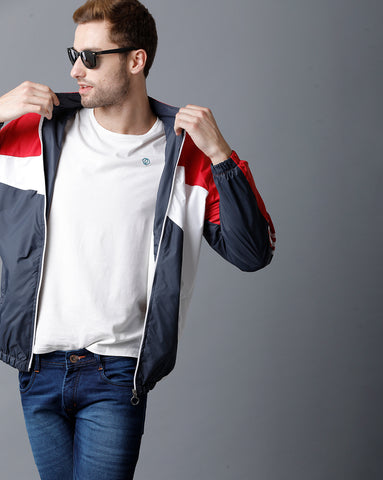 Red | White | Navy Blue Tricolor Slim Fit Windcheater