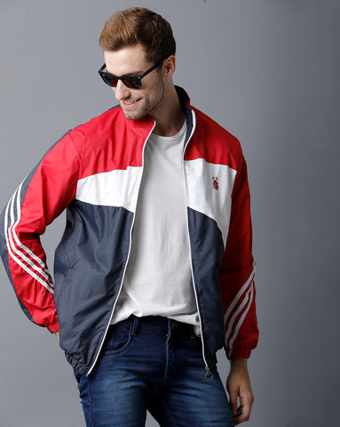 Red | White | Navy Blue Tricolor Slim Fit Windcheater
