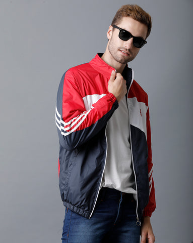 Red | White | Navy Blue Tricolor Slim Fit Windcheater