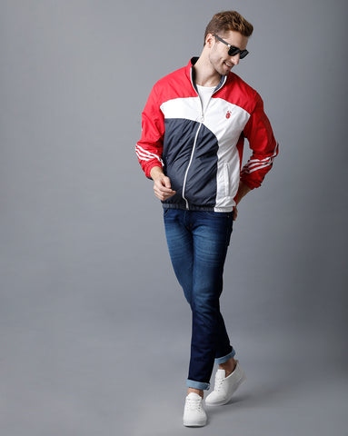 Red | White | Navy Blue Tricolor Slim Fit Windcheater