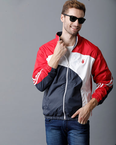 Red | White | Navy Blue Tricolor Slim Fit Windcheater