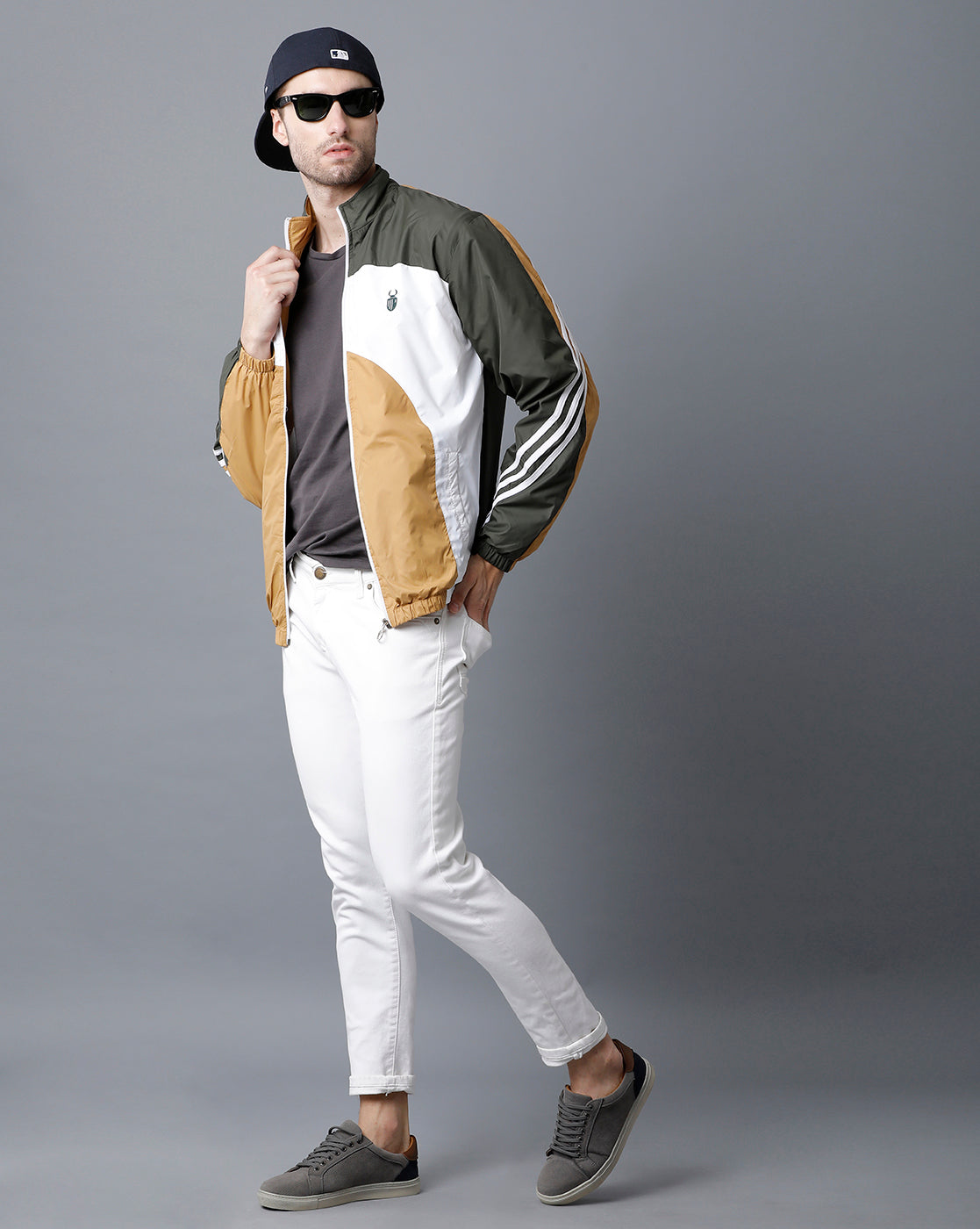 Green | White | Mustard Tricolor Slim Fit Windcheater