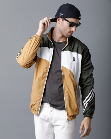 Green | White | Mustard Tricolor Slim Fit Windcheater