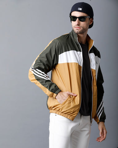 Green | White | Mustard Tricolor Slim Fit Windcheater