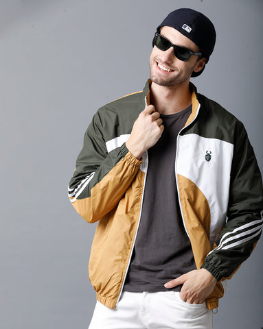 Green | White | Mustard Tricolor Slim Fit Windcheater