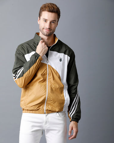 Green | White | Mustard Tricolor Slim Fit Windcheater