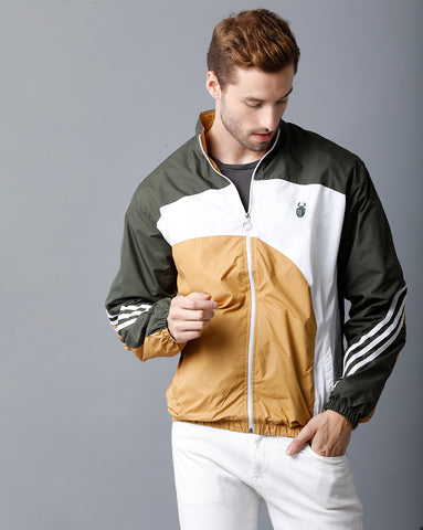 Green | White | Mustard Tricolor Slim Fit Windcheater