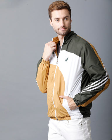 Green | White | Mustard Tricolor Slim Fit Windcheater