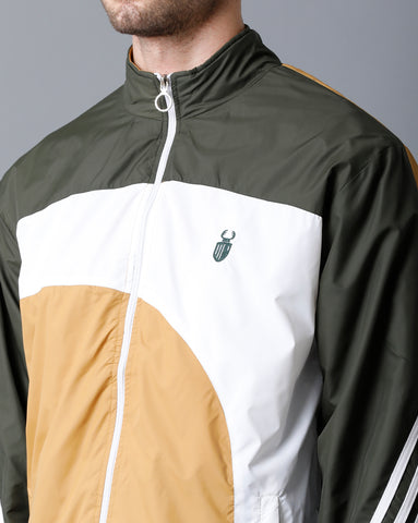 Green | White | Mustard Tricolor Slim Fit Windcheater