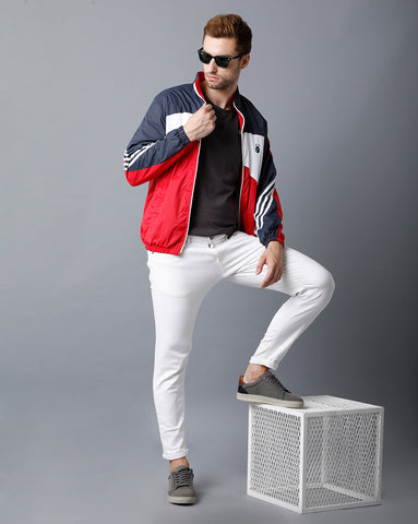 Navy Blue | White | Red Tricolor Slim Fit Windcheater