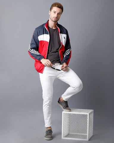Navy Blue | White | Red Tricolor Slim Fit Windcheater