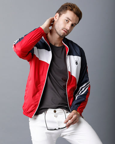 Navy Blue | White | Red Tricolor Slim Fit Windcheater