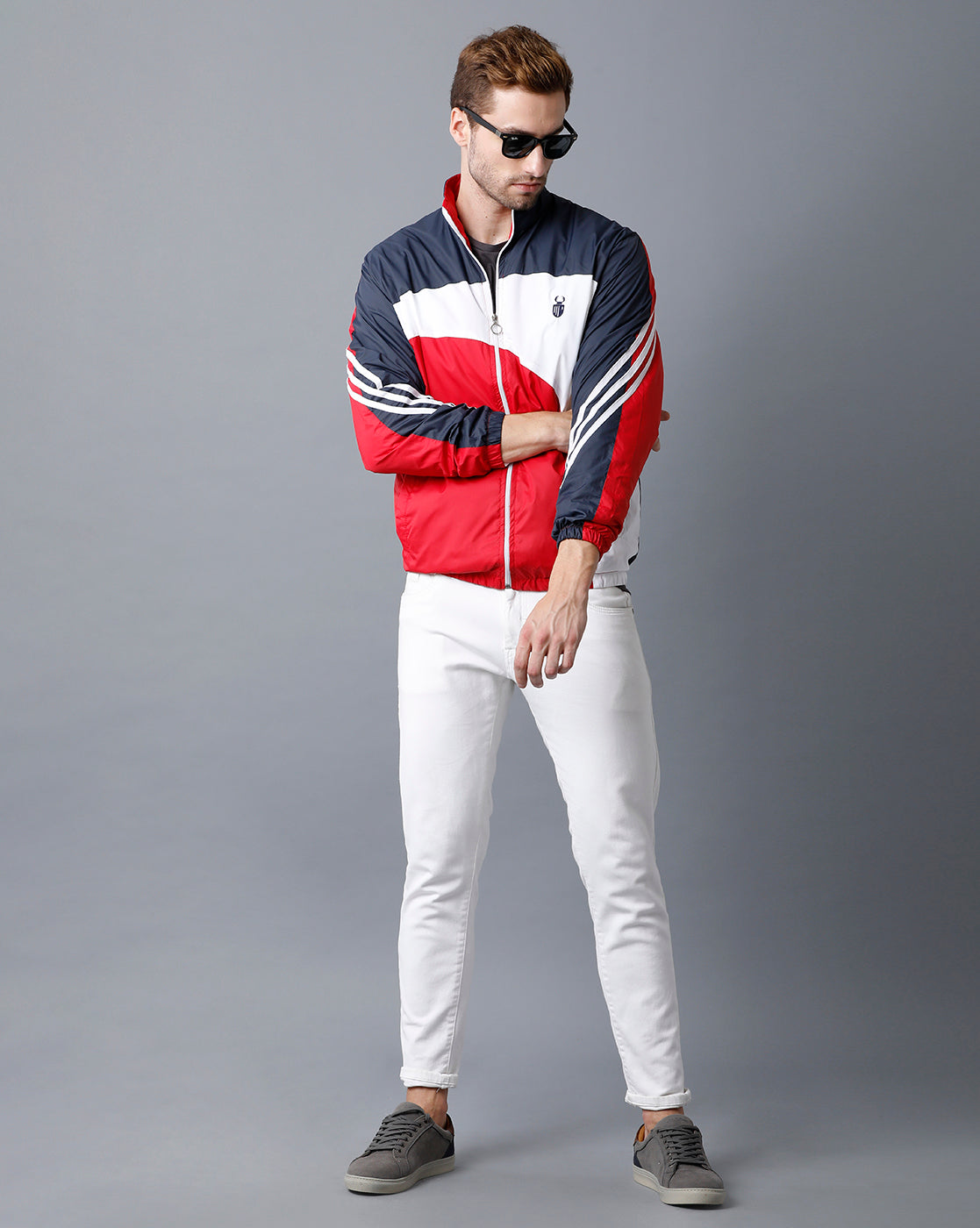 Navy Blue | White | Red Tricolor Slim Fit Windcheater