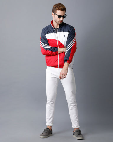 Navy Blue | White | Red Tricolor Slim Fit Windcheater