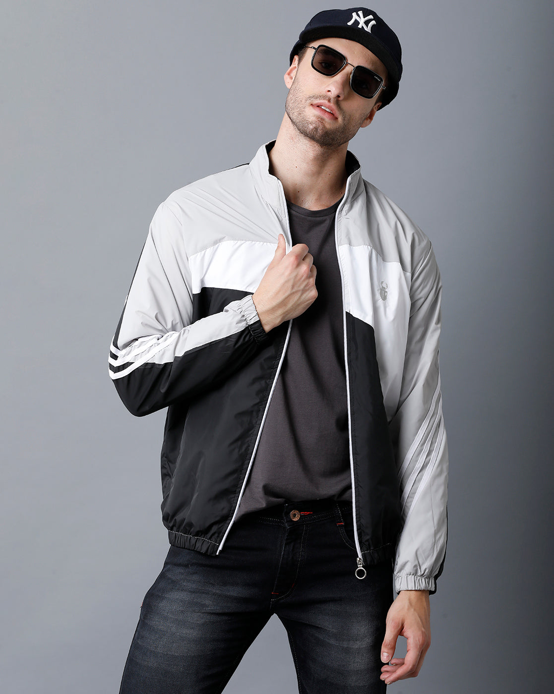 Grey | White | Black Tricolor Slim Fit Windcheater