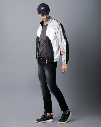 Grey | White | Black Tricolor Slim Fit Windcheater