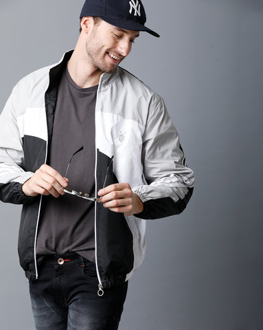 Grey | White | Black Tricolor Slim Fit Windcheater