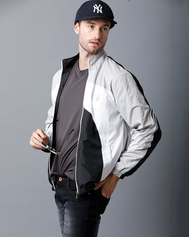 Grey | White | Black Tricolor Slim Fit Windcheater