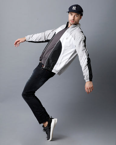 Grey | White | Black Tricolor Slim Fit Windcheater