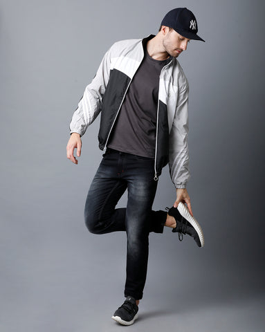 Grey | White | Black Tricolor Slim Fit Windcheater