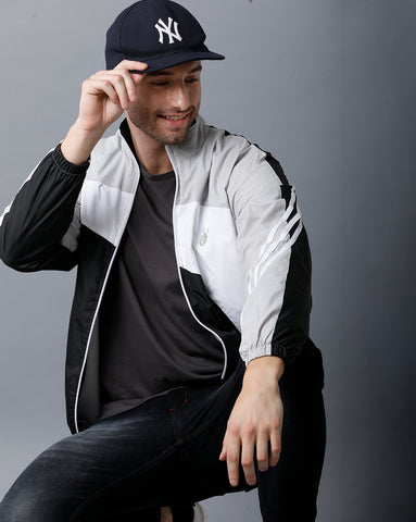 Grey | White | Black Tricolor Slim Fit Windcheater