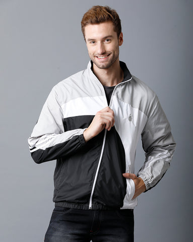 Grey | White | Black Tricolor Slim Fit Windcheater