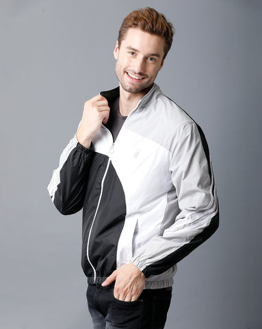 Grey | White | Black Tricolor Slim Fit Windcheater