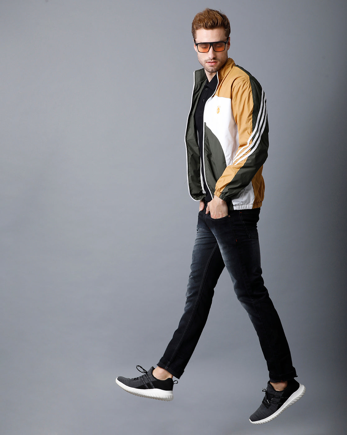 Mustard | White | Green Tricolor Slim Fit  Windcheater