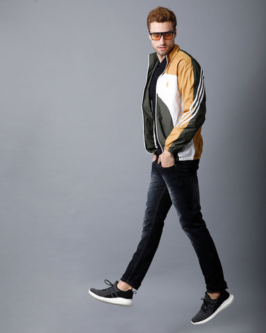 Mustard | White | Green Tricolor Slim Fit  Windcheater