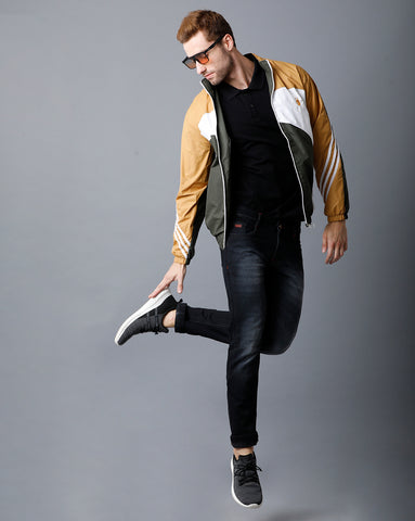 Mustard | White | Green Tricolor Slim Fit  Windcheater
