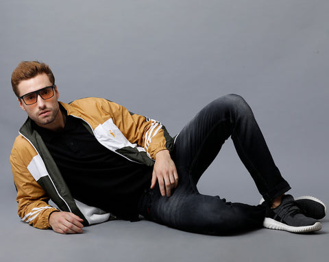 Mustard | White | Green Tricolor Slim Fit  Windcheater