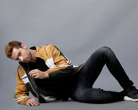 Mustard | White | Green Tricolor Slim Fit  Windcheater