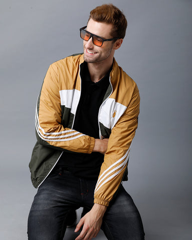 Mustard | White | Green Tricolor Slim Fit  Windcheater