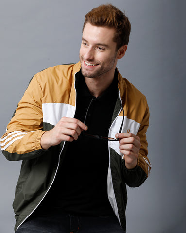 Mustard | White | Green Tricolor Slim Fit  Windcheater