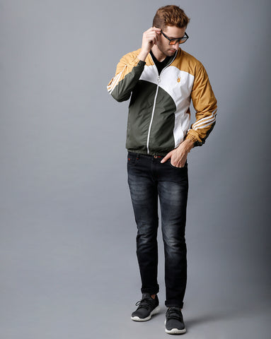 Mustard | White | Green Tricolor Slim Fit  Windcheater