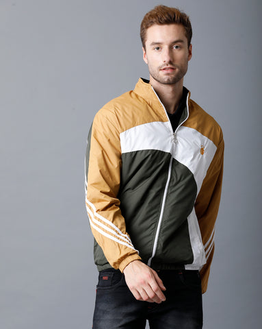 Mustard | White | Green Tricolor Slim Fit  Windcheater