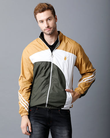 Mustard | White | Green Tricolor Slim Fit  Windcheater