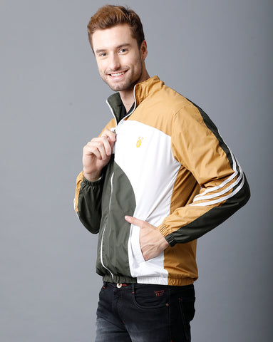 Mustard | White | Green Tricolor Slim Fit  Windcheater