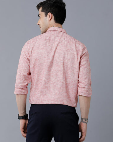 Peach Pink Linen Slim Fit Shirt