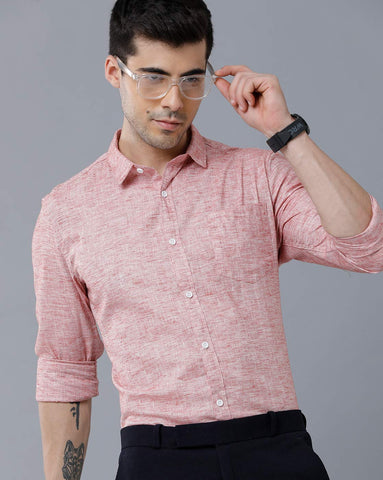 Peach Pink Linen Slim Fit Shirt