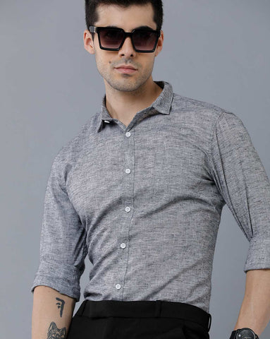 Charcoal Grey Linen Slender Fit Shirt