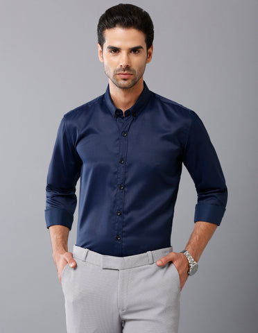 Navy blue Lycra Full  Sleeve Shirt