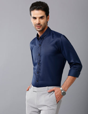 Navy blue Lycra Full  Sleeve Shirt