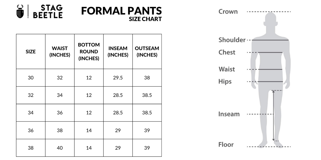 WES Formals Men Bottomwear Size Chart  Westside